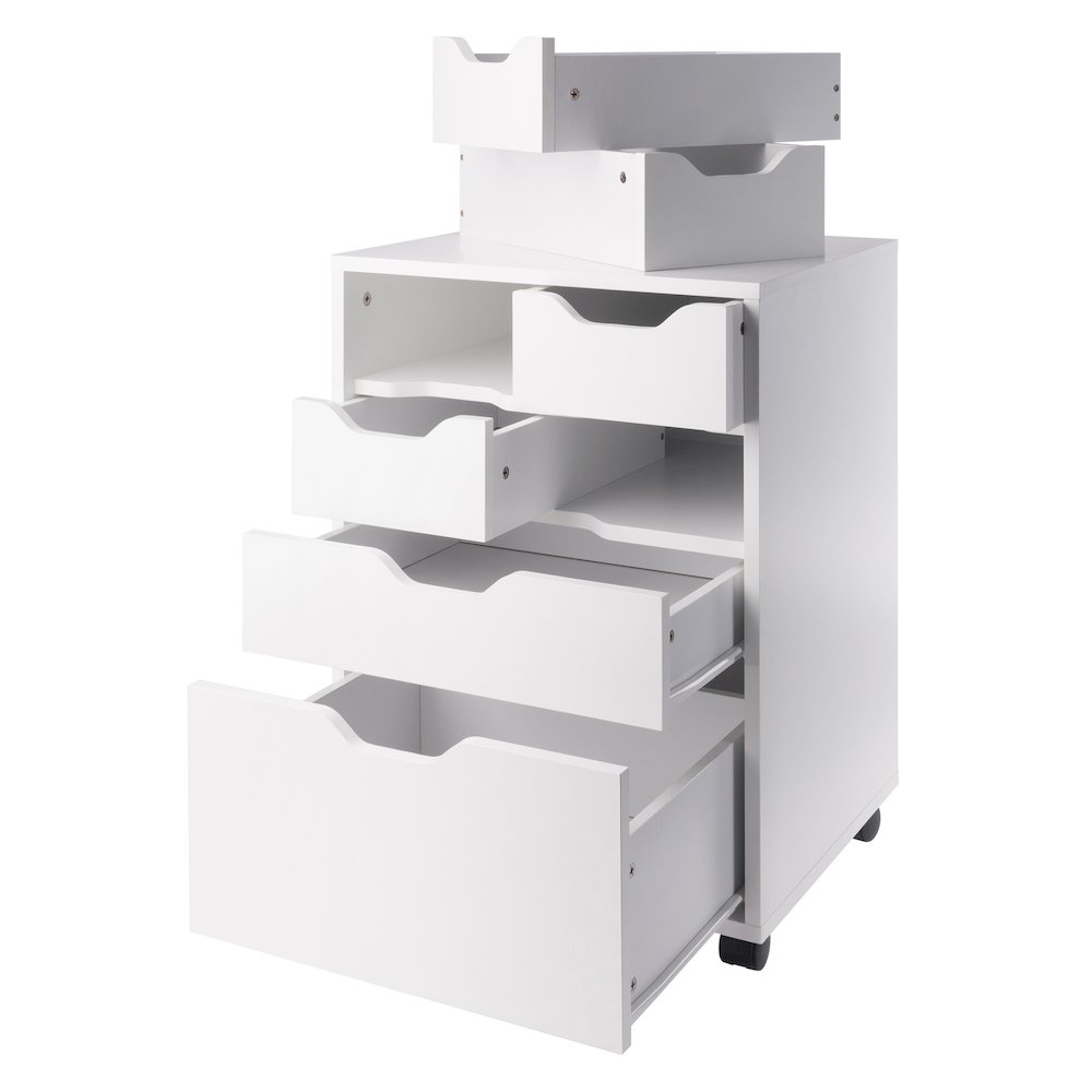 Norfolk 4 Bins, 2 Drawer Mobile Cabinet, White Finish. Picture 5