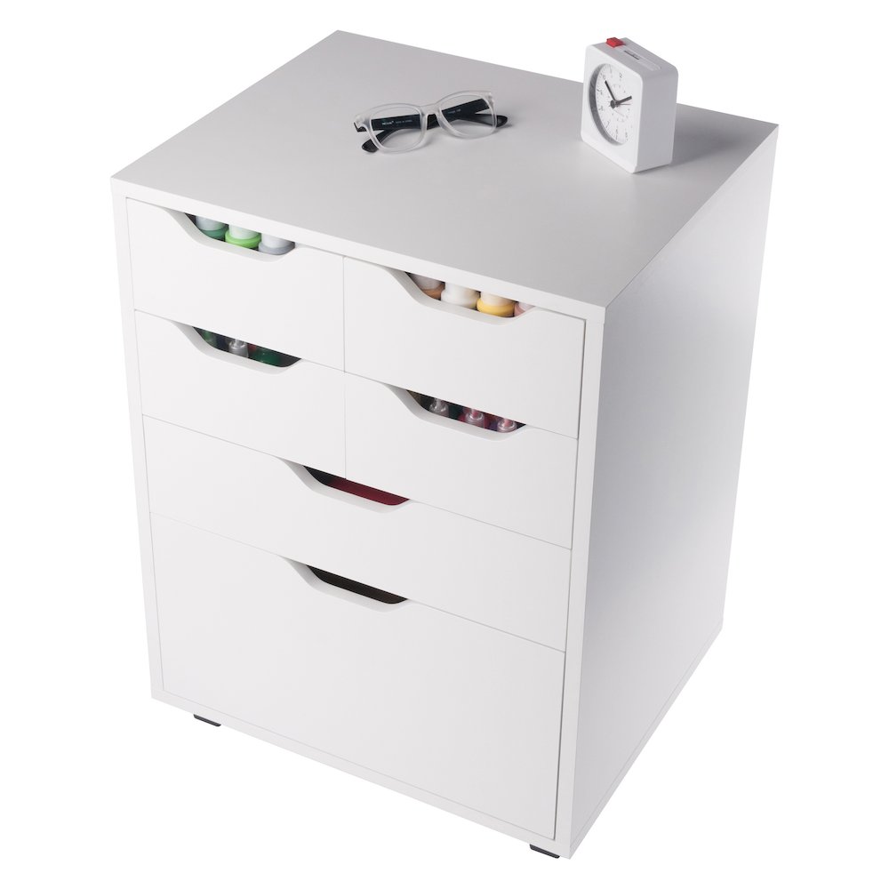 Norfolk 4 Bins, 2 Drawer Mobile Cabinet, White Finish. Picture 7