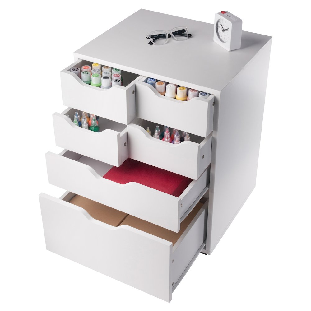 Norfolk 4 Bins, 2 Drawer Mobile Cabinet, White Finish. Picture 8