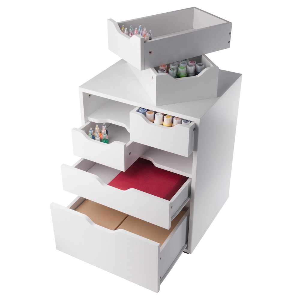 Norfolk 4 Bins, 2 Drawer Mobile Cabinet, White Finish. Picture 9