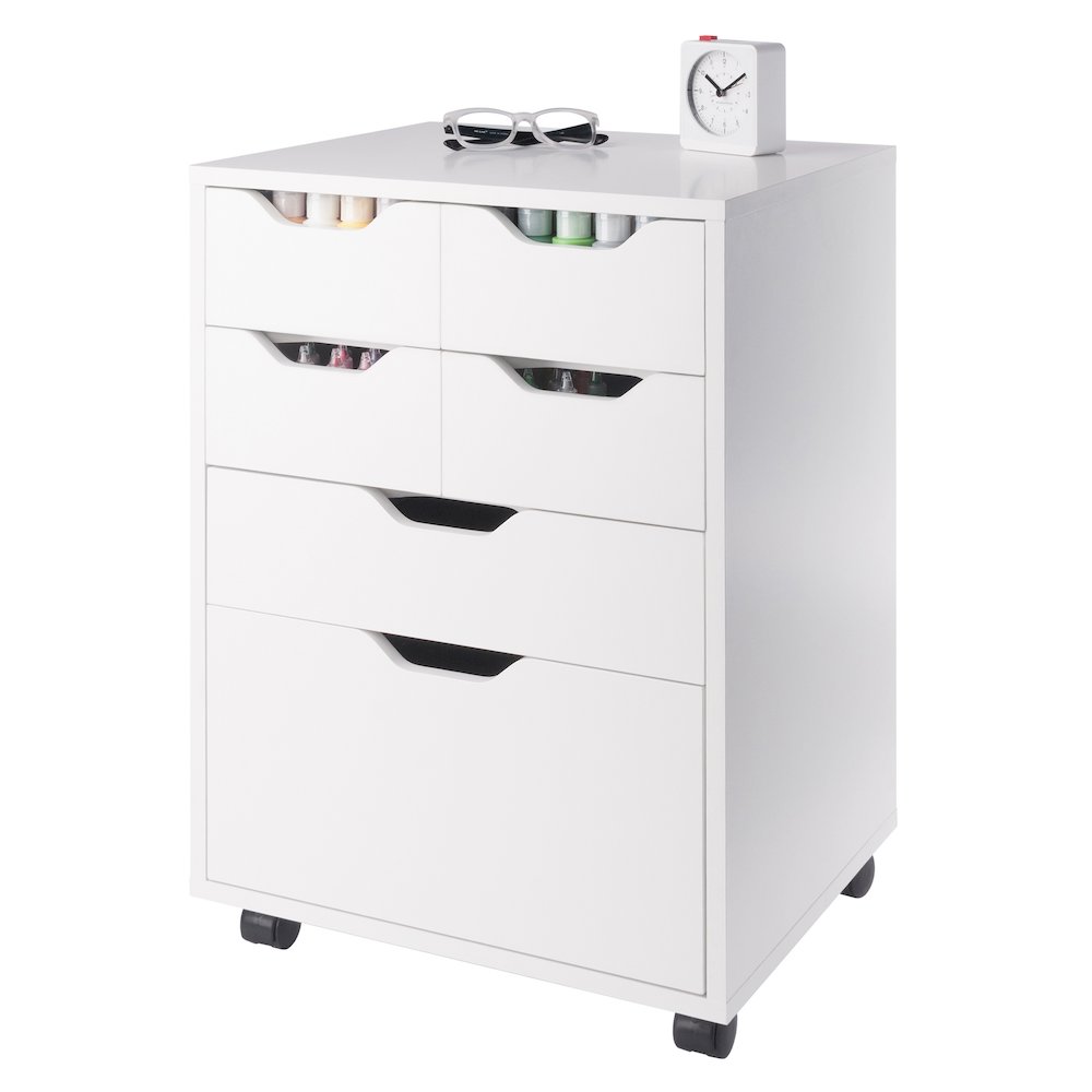Norfolk 4 Bins, 2 Drawer Mobile Cabinet, White Finish. Picture 10