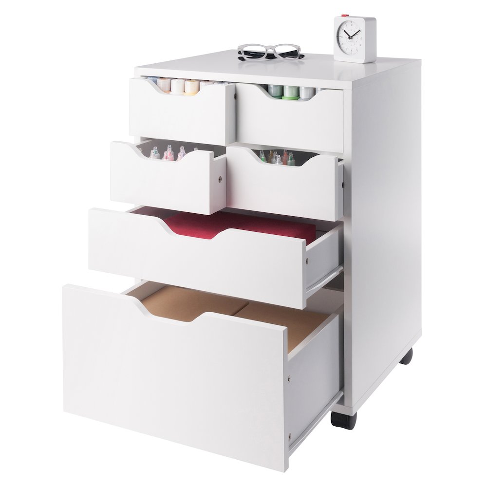 Norfolk 4 Bins, 2 Drawer Mobile Cabinet, White Finish. Picture 11