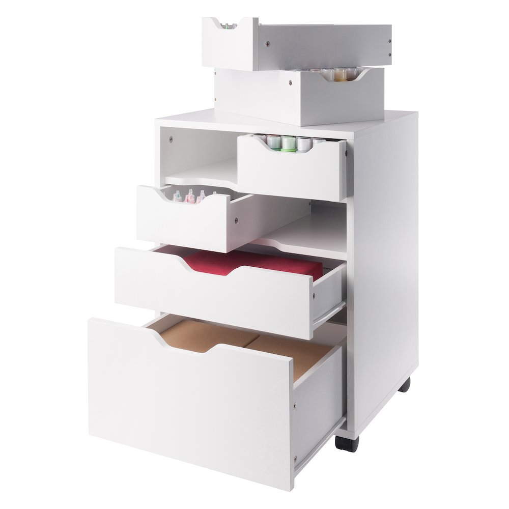 Norfolk 4 Bins, 2 Drawer Mobile Cabinet, White Finish. Picture 12