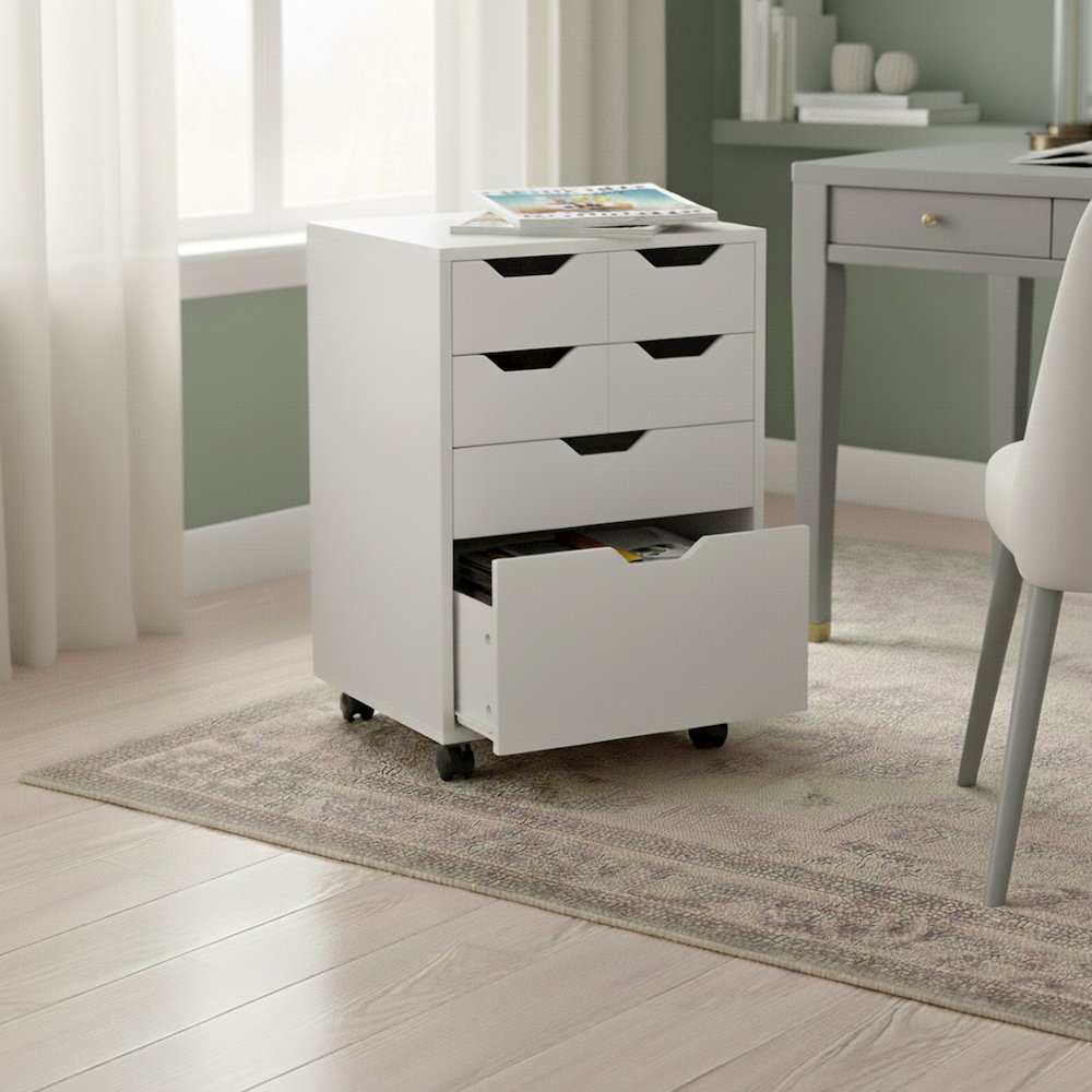 Norfolk 4 Bins, 2 Drawer Mobile Cabinet, White Finish. Picture 15
