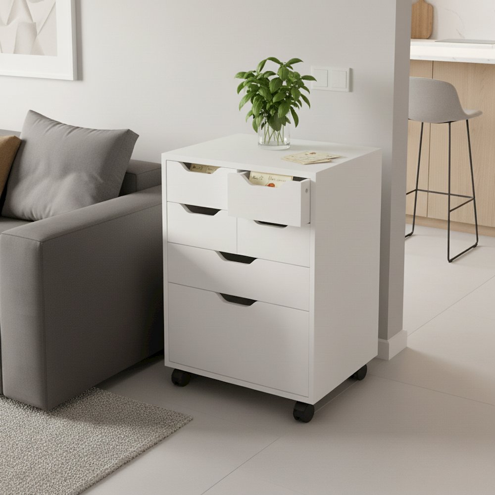 Norfolk 4 Bins, 2 Drawer Mobile Cabinet, White Finish. Picture 16