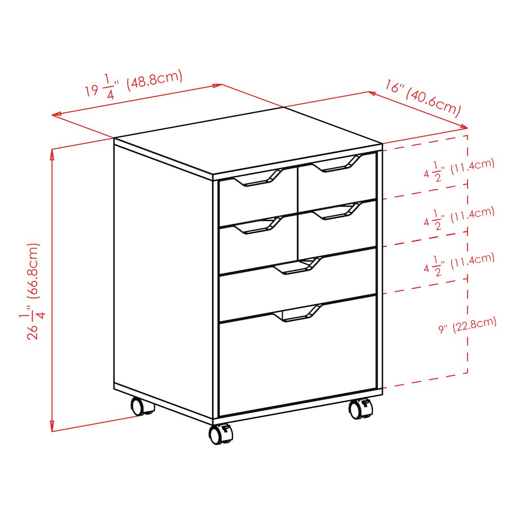 Norfolk 4 Bins, 2 Drawer Mobile Cabinet, White Finish. Picture 18