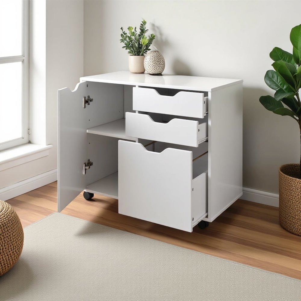 White Small File Cabinet – Mobile Wood Filing Cabinet with Drawers. Picture 2