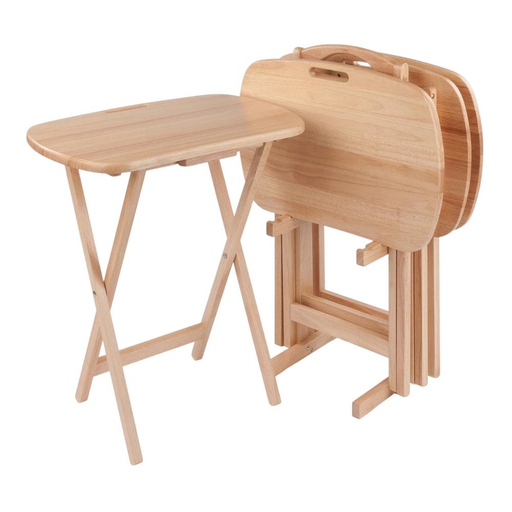 Natural Wood Finish 5-Piece Snack Table Set for Living Spaces. Picture 1