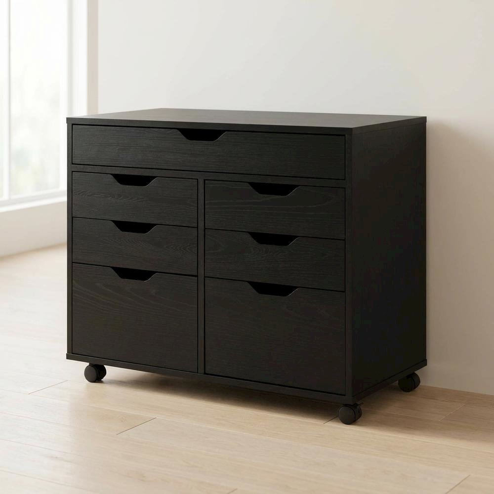 Composite Wood Buffet Cabinet with Open Shelves for Kitchen or Pantry, Black. Picture 3