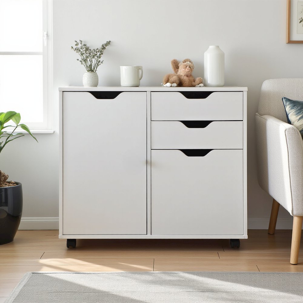 White Small File Cabinet – Mobile Wood Filing Cabinet with Drawers. Picture 3