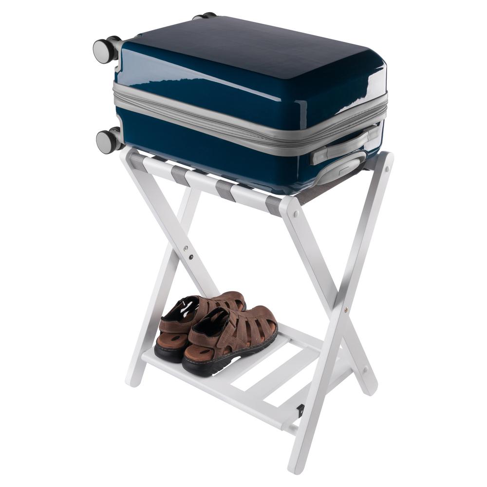 Raya Luggage Rack with Shelf, White. Picture 3