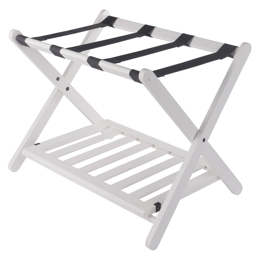 Reese Luggage Rack with Shelf, White. Picture 1