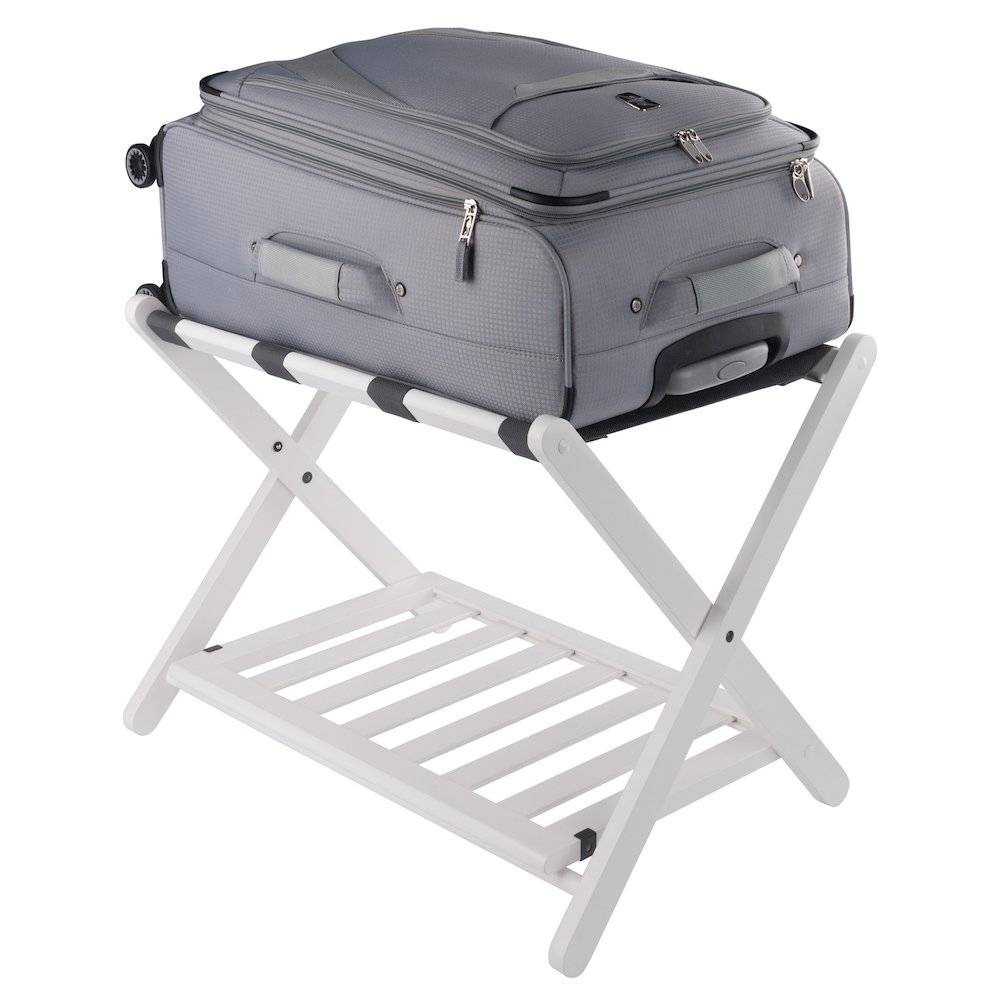 Reese Luggage Rack with Shelf, White. Picture 10