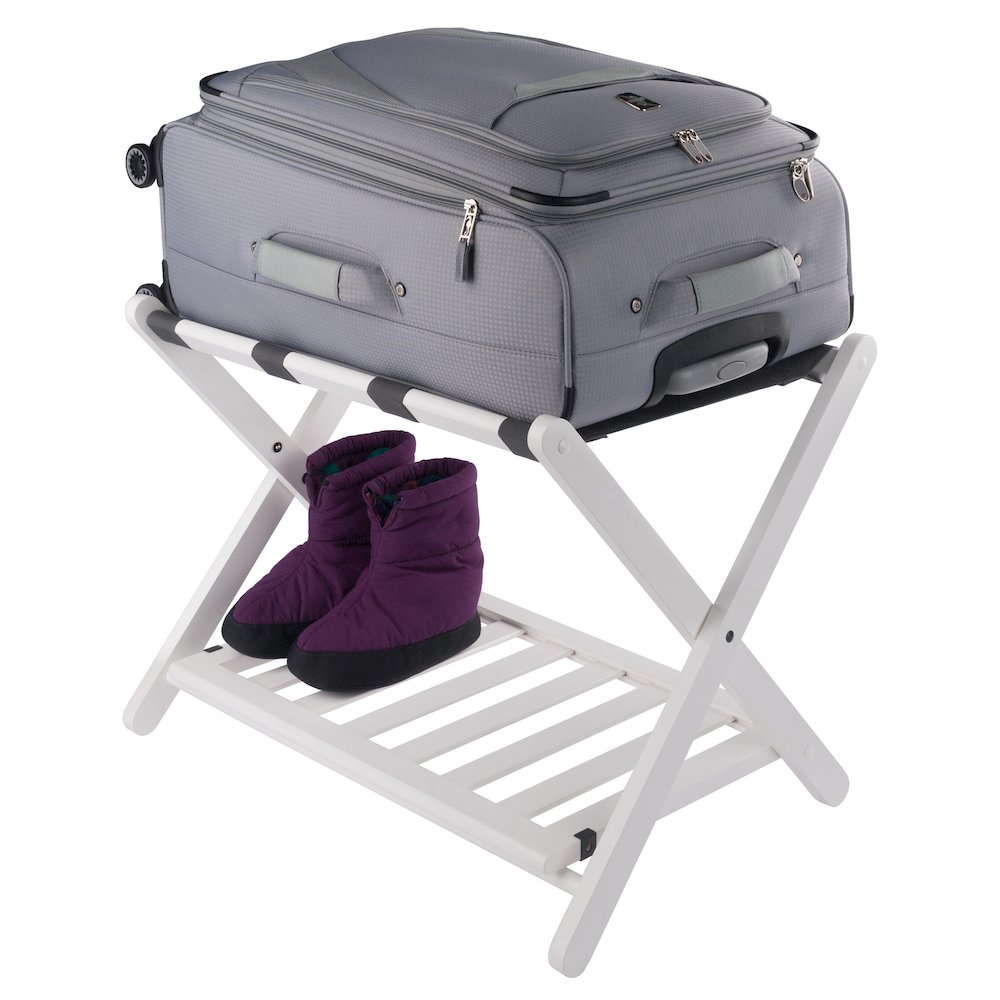 Reese Luggage Rack with Shelf, White. Picture 11