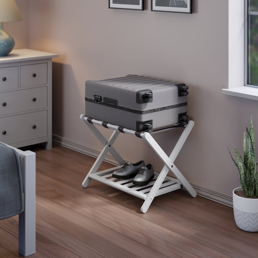 Reese Luggage Rack with Shelf, White. Picture 14
