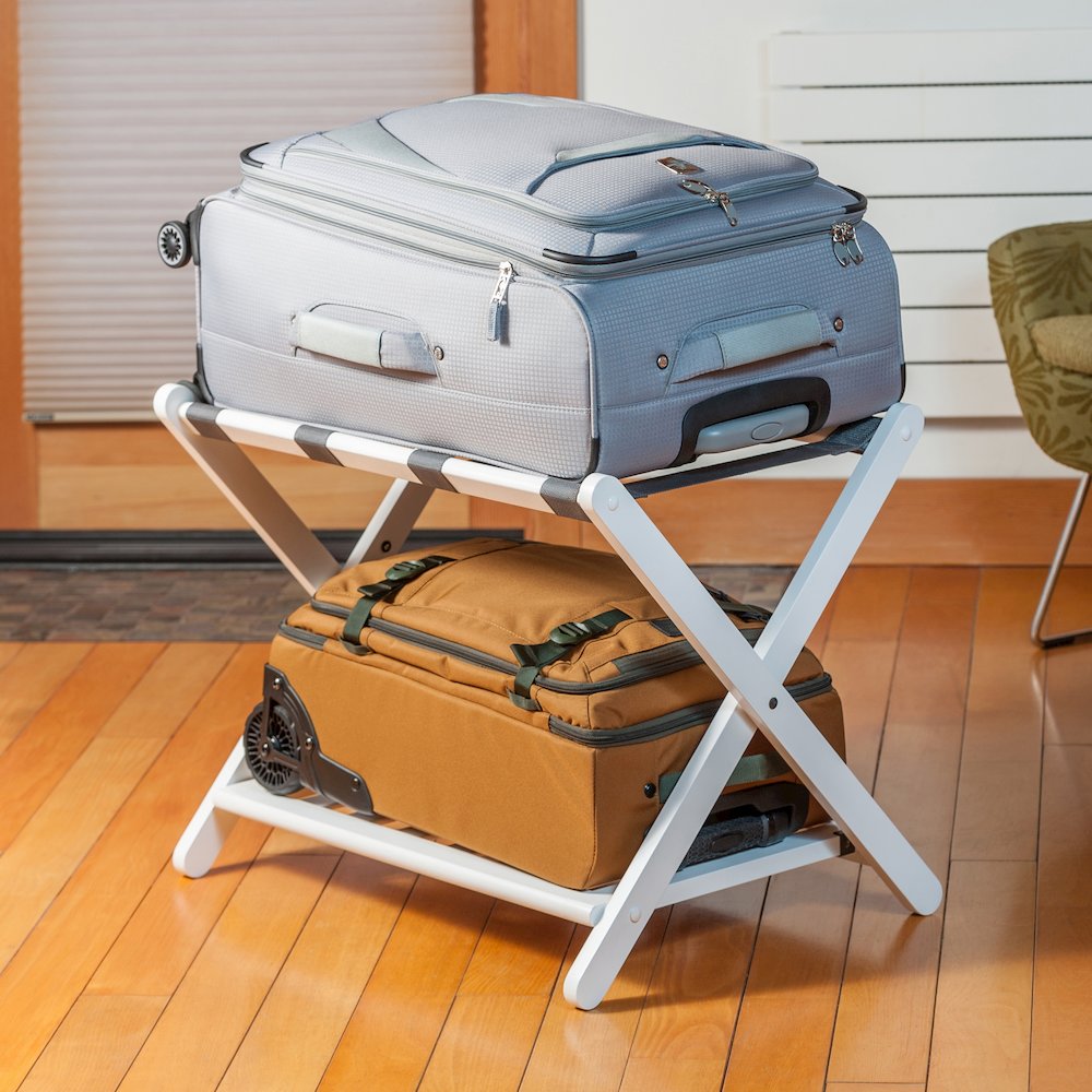 Reese Luggage Rack with Shelf, White. Picture 16