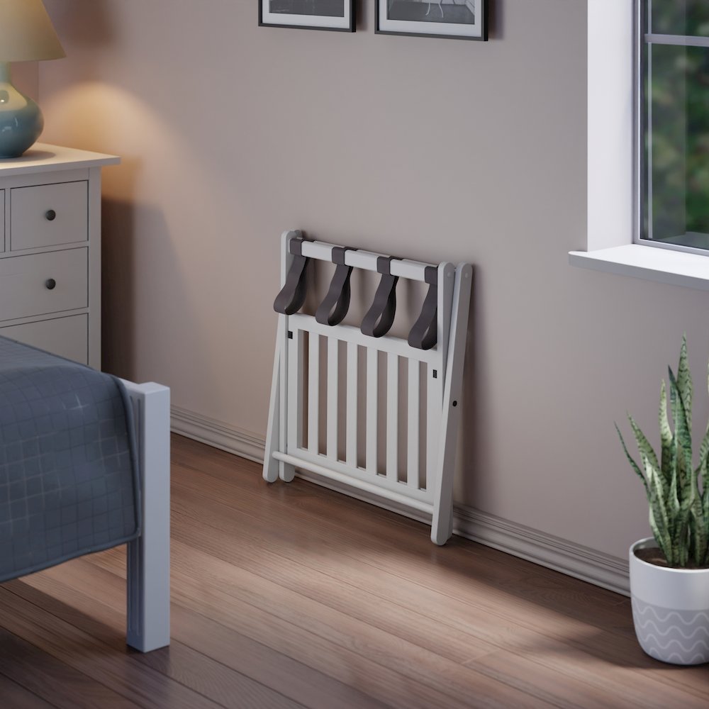 Reese Luggage Rack with Shelf, White. Picture 17