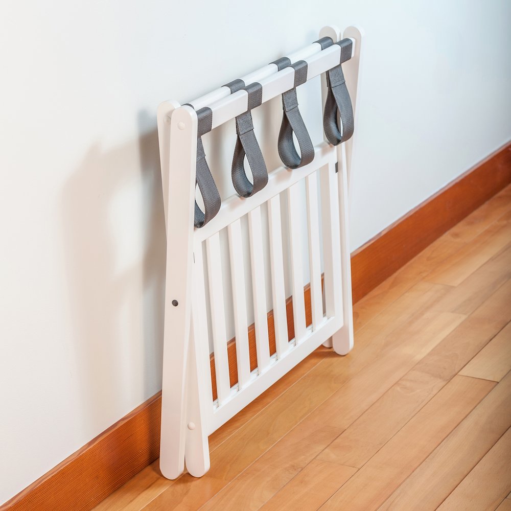 Reese Luggage Rack with Shelf, White. Picture 18
