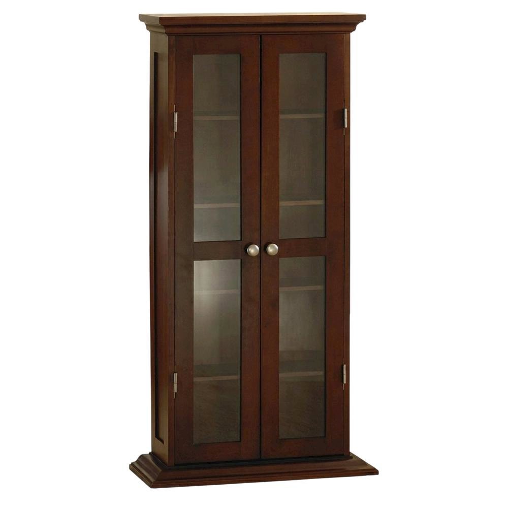 Media Storage Cabinet, Glass Doors, 4 Adjustable Shelves. Picture 1