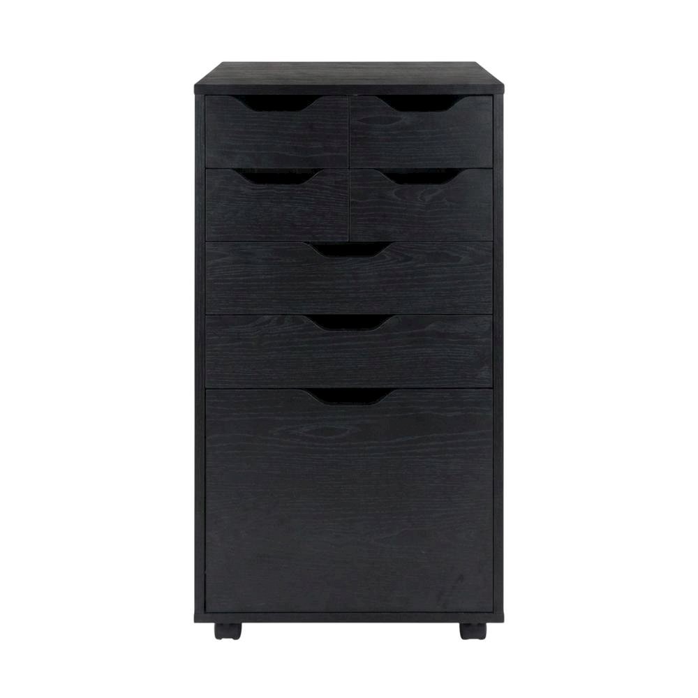 Black Tall Mobile Storage Cabinet, Bins Drawers Rolling Organizer. Picture 4