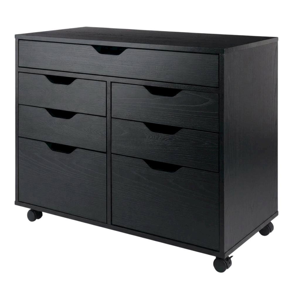 Composite Wood Buffet Cabinet with Open Shelves for Kitchen or Pantry, Black. Picture 5