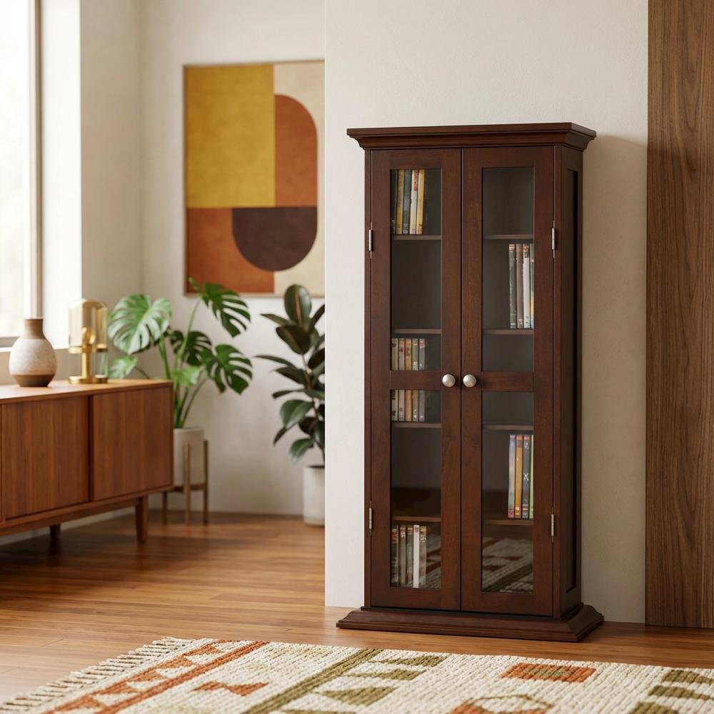 Media Storage Cabinet, Glass Doors, 4 Adjustable Shelves. Picture 2