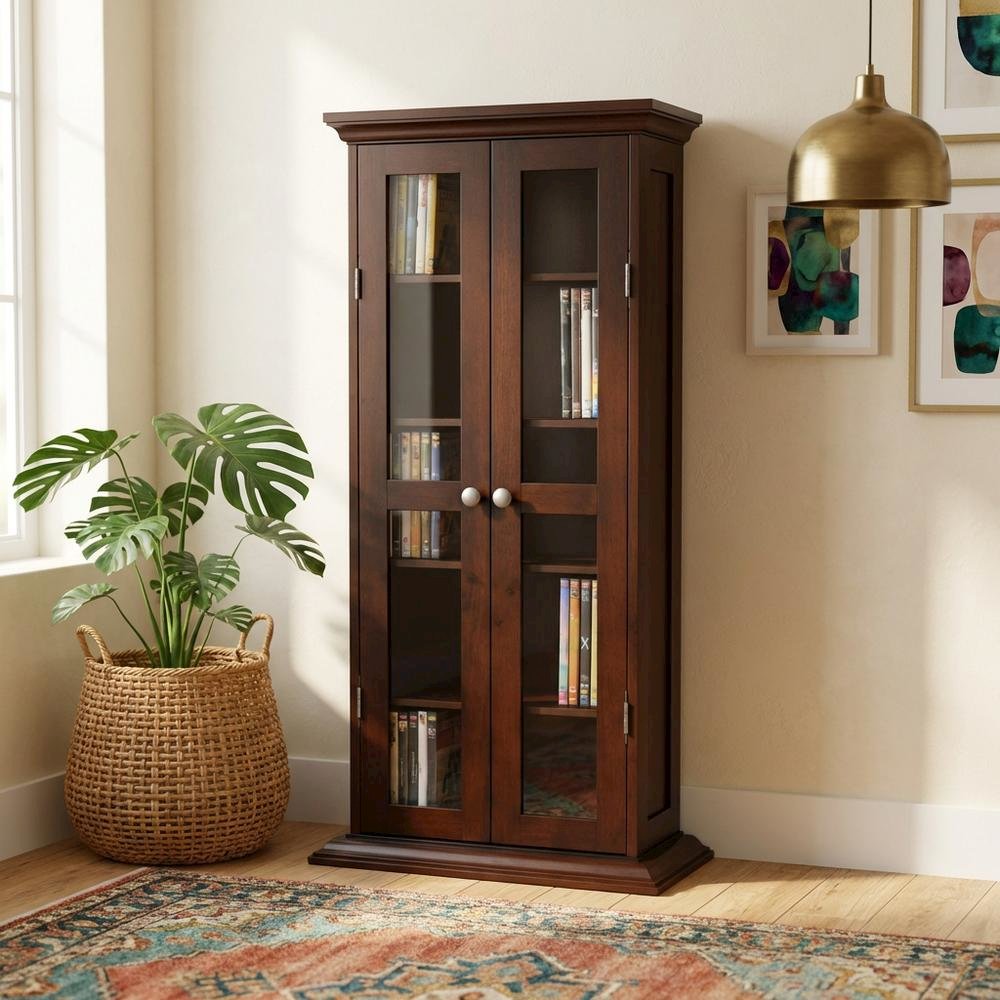 Media Storage Cabinet, Glass Doors, 4 Adjustable Shelves. Picture 3