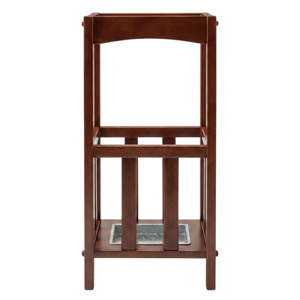 Umbrella Stand with Metal Tray, Solid Wood Accent, Walnut Finish. Picture 4