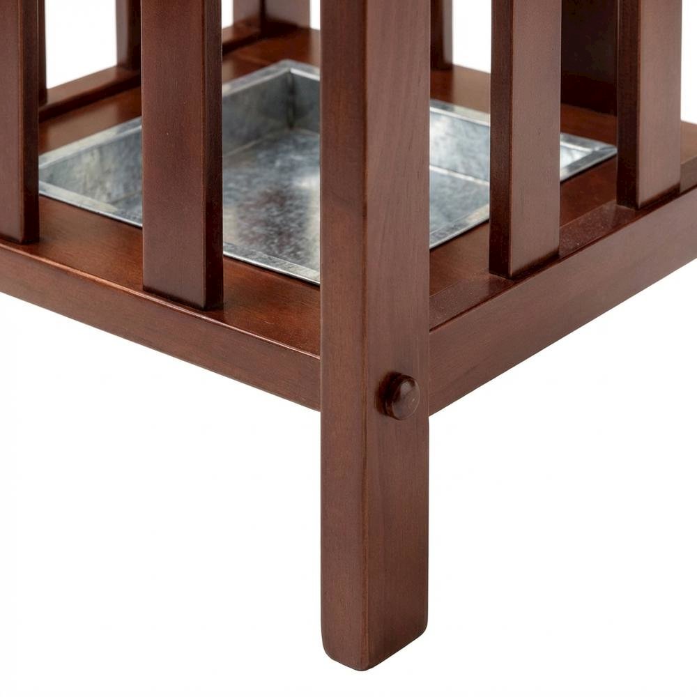 Umbrella Stand with Metal Tray, Solid Wood Accent, Walnut Finish. Picture 6