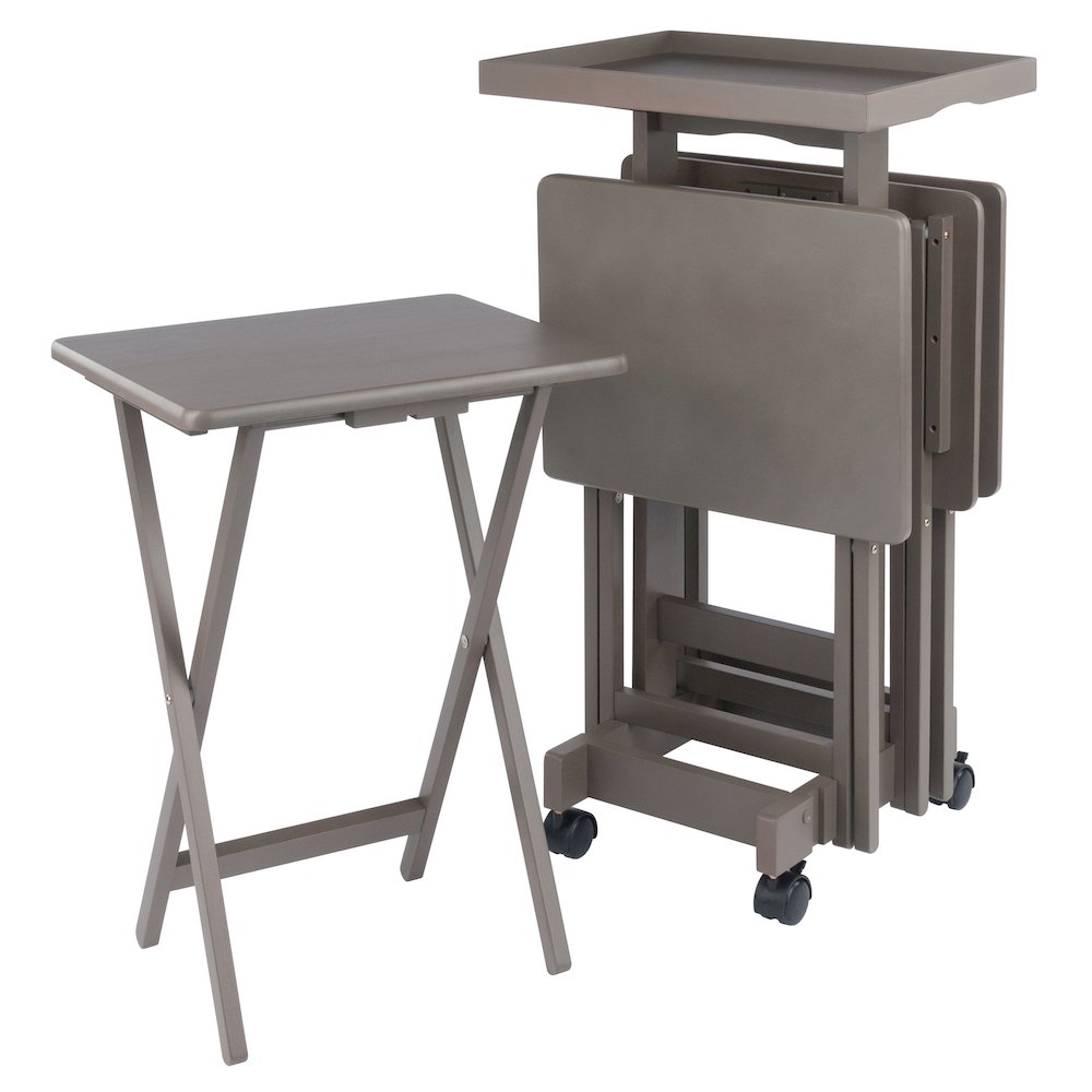 Isabelle 5-Pc Snack Table Set with Removable Serving Tray, Oyster Gray. Picture 2