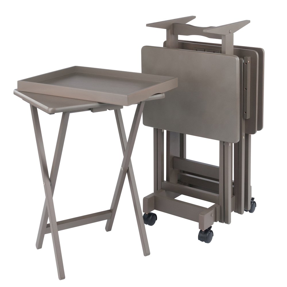 Isabelle 5-Pc Snack Table Set with Removable Serving Tray, Oyster Gray. Picture 3