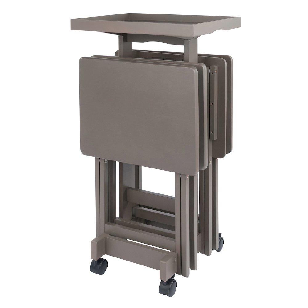 Isabelle 5-Pc Snack Table Set with Removable Serving Tray, Oyster Gray. Picture 4