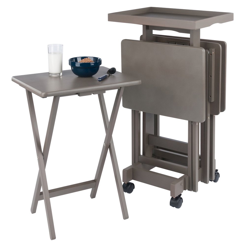 Isabelle 5-Pc Snack Table Set with Removable Serving Tray, Oyster Gray. Picture 12