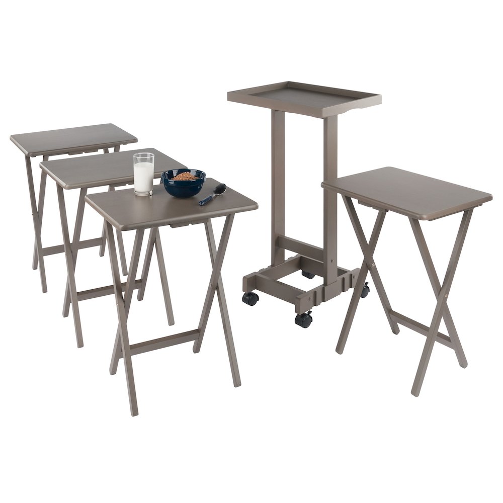 Isabelle 5-Pc Snack Table Set with Removable Serving Tray, Oyster Gray. Picture 13