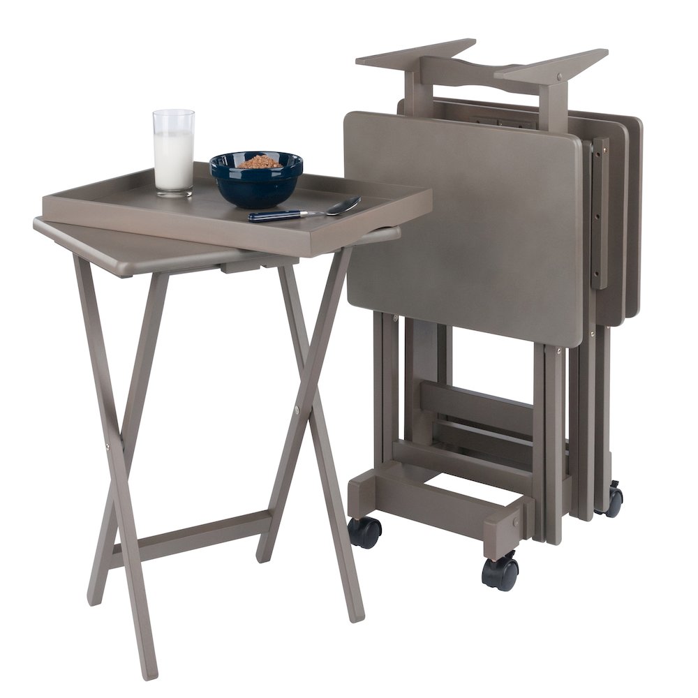 Isabelle 5-Pc Snack Table Set with Removable Serving Tray, Oyster Gray. Picture 14