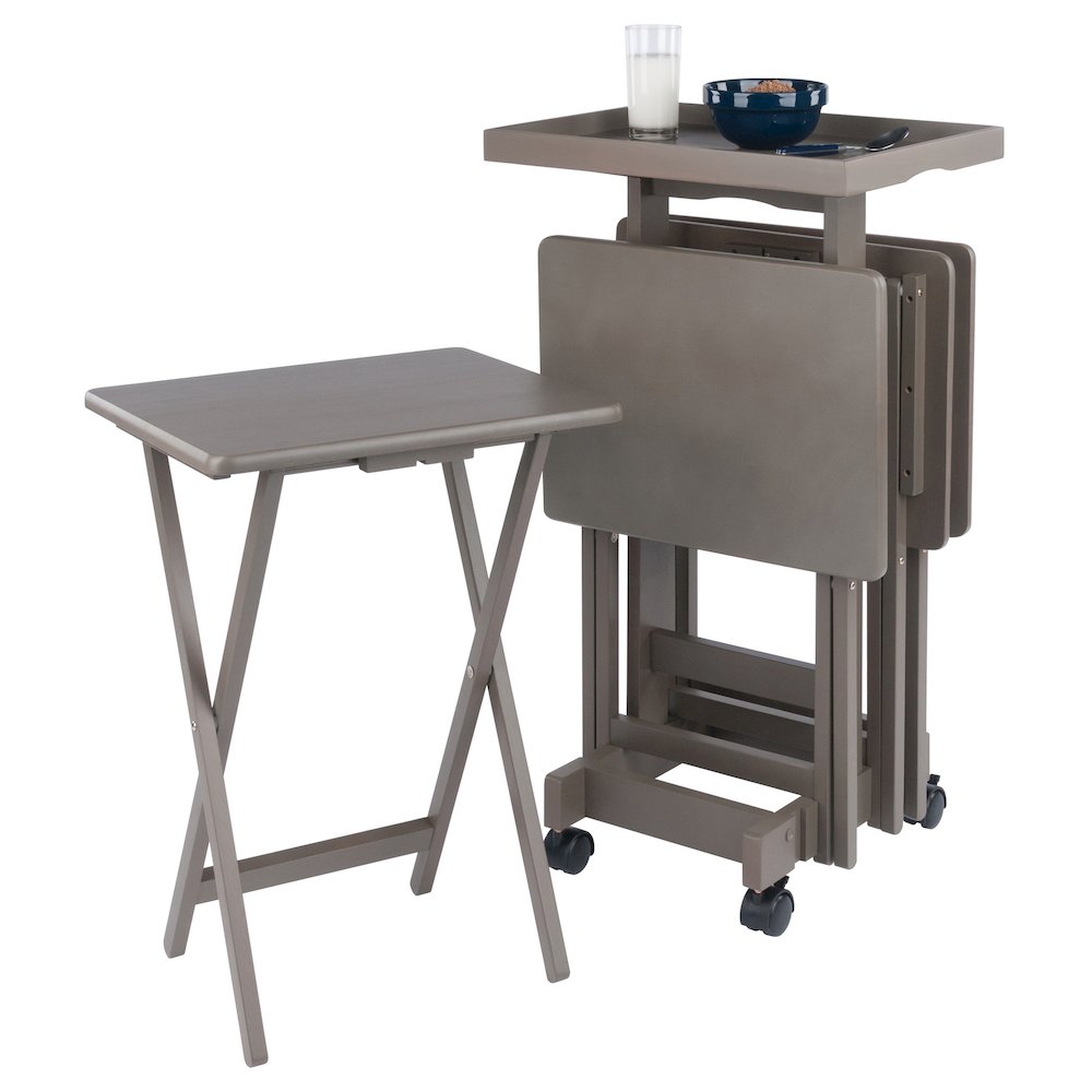 Isabelle 5-Pc Snack Table Set with Removable Serving Tray, Oyster Gray. Picture 15