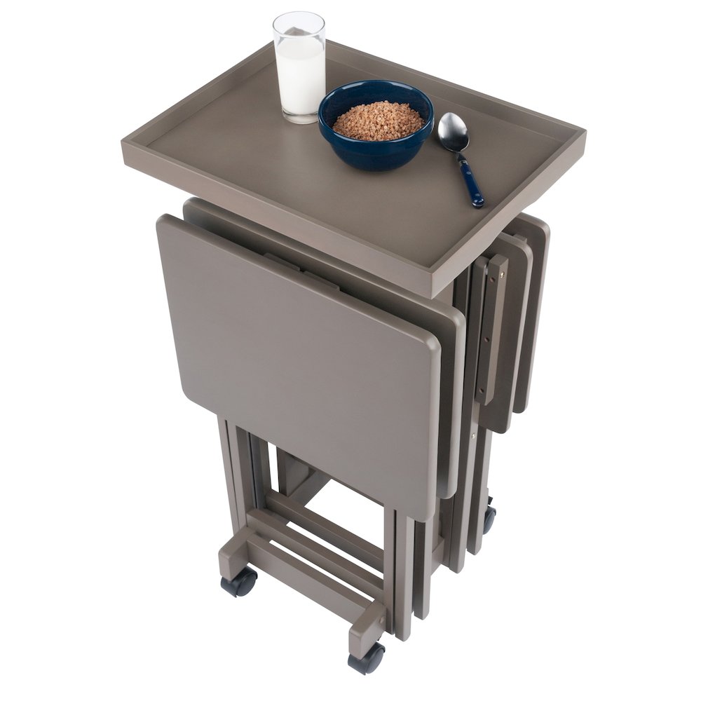 Isabelle 5-Pc Snack Table Set with Removable Serving Tray, Oyster Gray. Picture 16