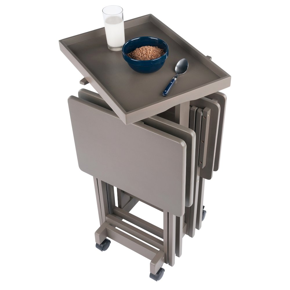 Isabelle 5-Pc Snack Table Set with Removable Serving Tray, Oyster Gray. Picture 17