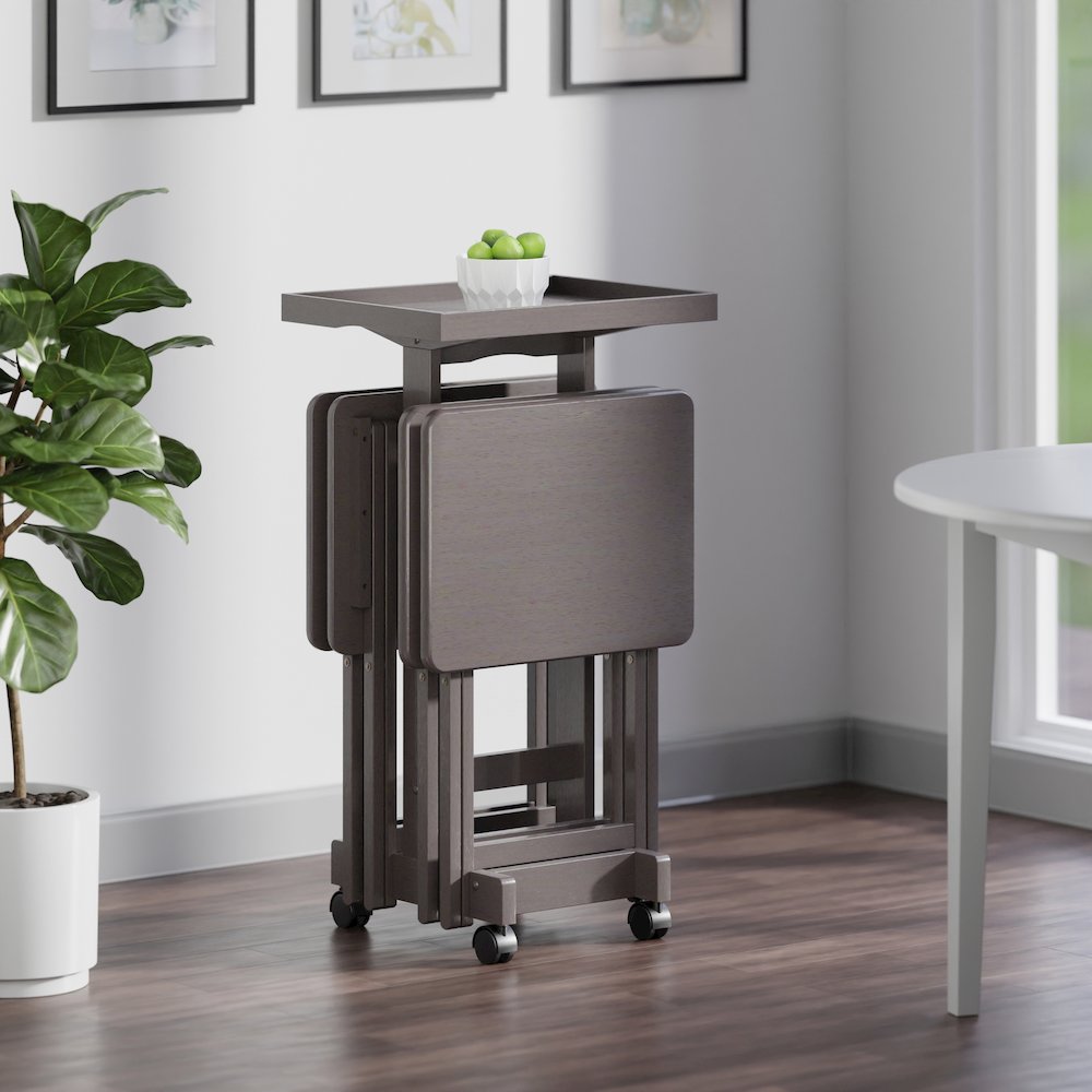 Isabelle 5-Pc Snack Table Set with Removable Serving Tray, Oyster Gray. Picture 18