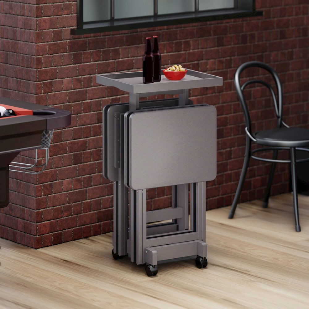 Isabelle 5-Pc Snack Table Set with Removable Serving Tray, Oyster Gray. Picture 20
