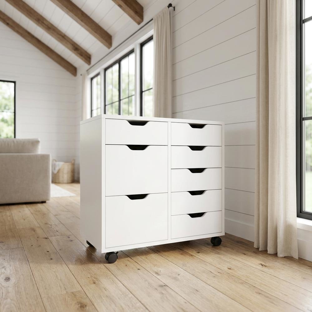 Contemporary Storage Cabinet with Drawers for Home Office Organization, White. Picture 2