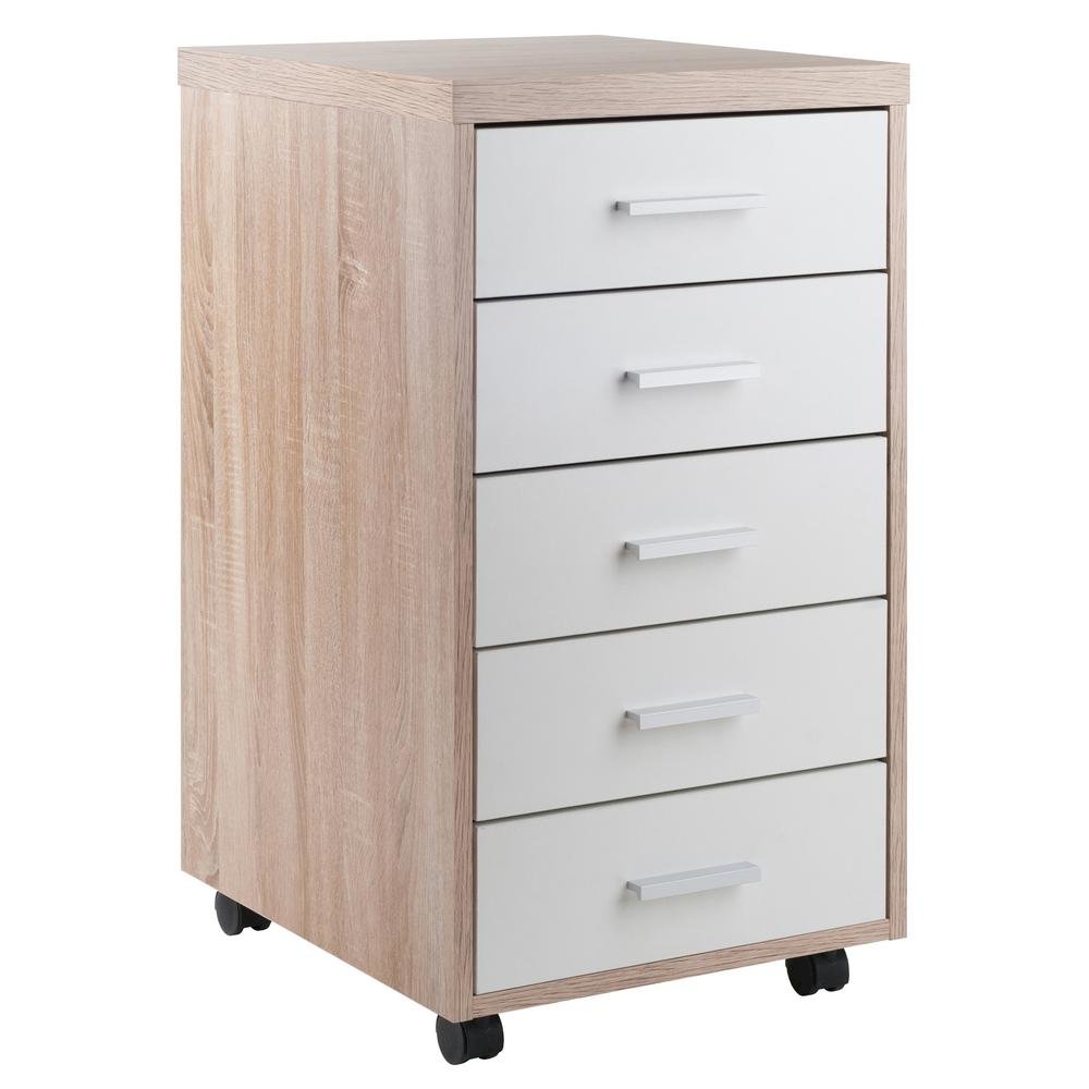 FurniFact Reclaimed Wood & White 5-Drawer File Cabinet. Picture 1