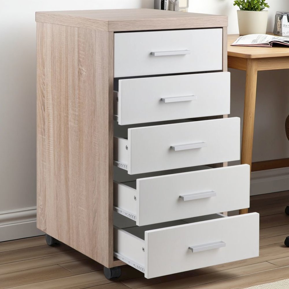 FurniFact Reclaimed Wood & White 5-Drawer File Cabinet. Picture 7