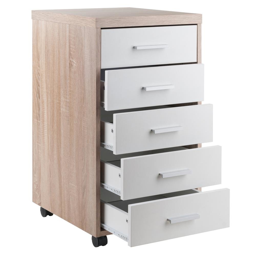 FurniFact Reclaimed Wood & White 5-Drawer File Cabinet. Picture 2
