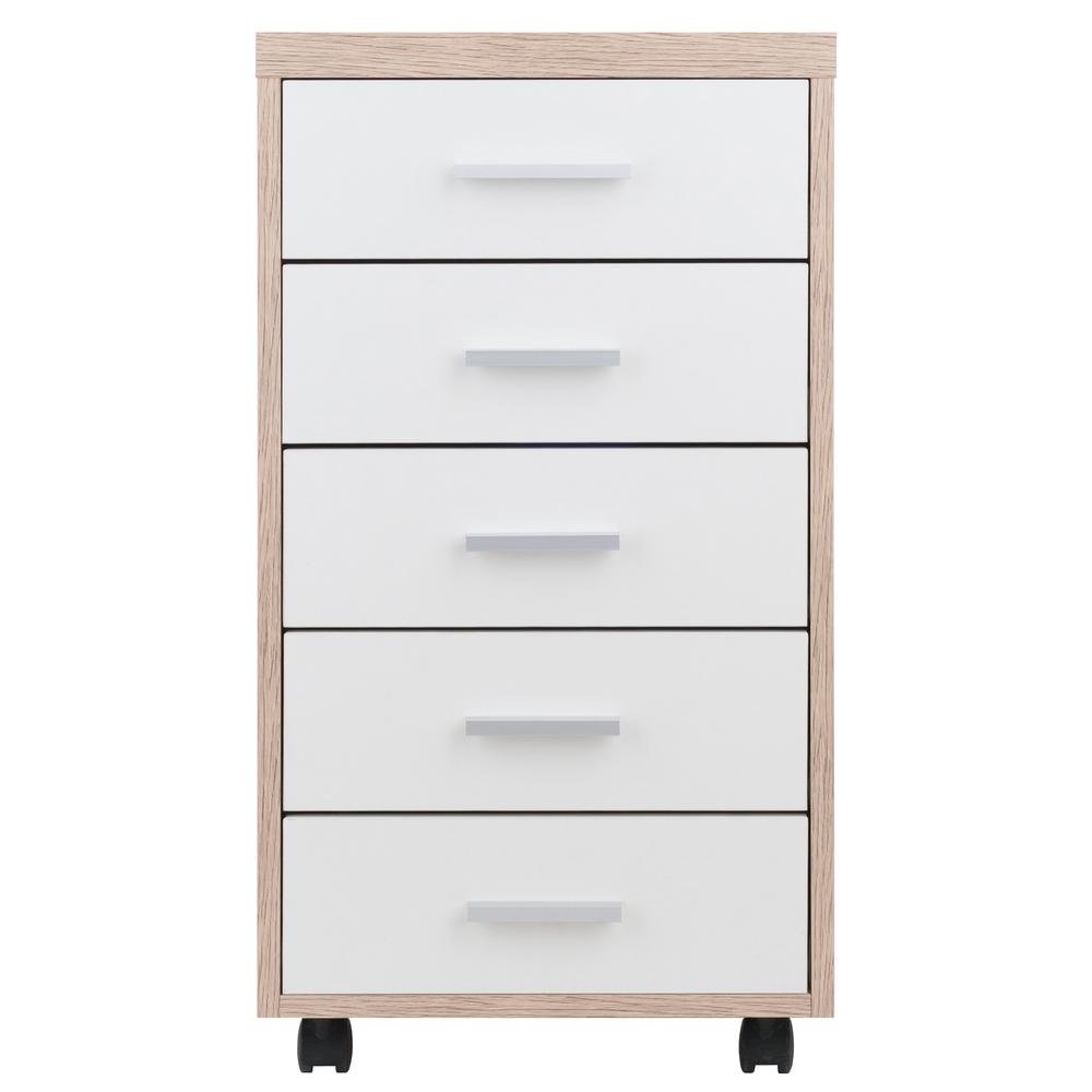 FurniFact Reclaimed Wood & White 5-Drawer File Cabinet. Picture 3