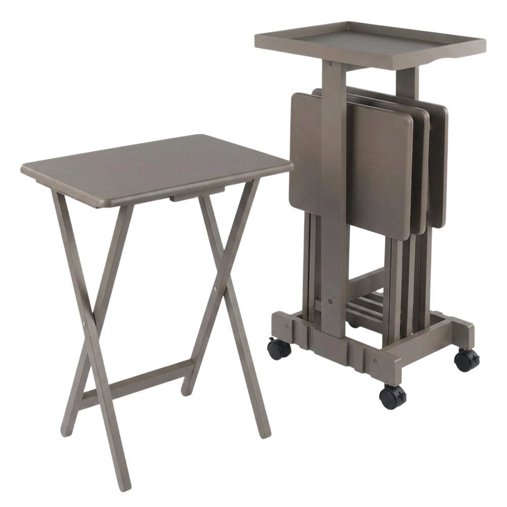 Oyster Gray 5-Piece Snack Table Set with Removable Serving Tray. Picture 1