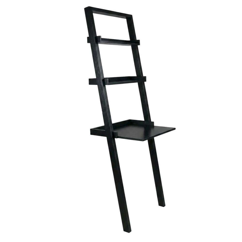 Black Leaning Desk, Ladder Design, Computer Table, Two Storage Shelves. Picture 1