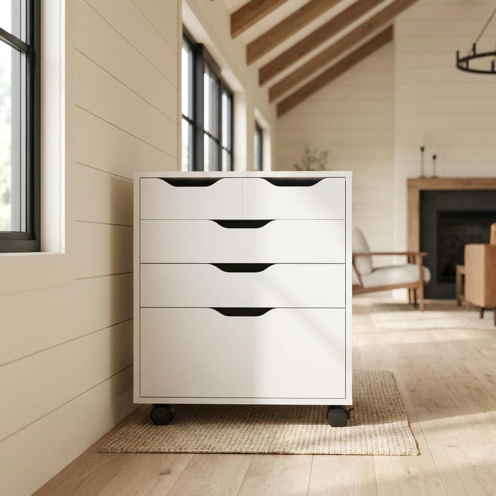 White Mobile Storage Cabinet, Composite Wood Rolling Pantry. Picture 3