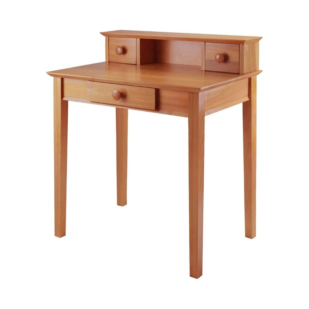 Solid Wood Computer Desk With Hutch, Honey Brown Art Desk With Storage. Picture 6