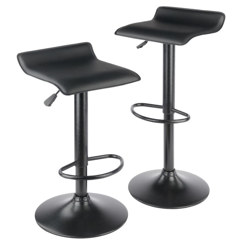 Obsidian Set of 2 Adjustable Swivel Air Lift Stool, Backless, Black PVC Seat, Black Metal Post and Base. Picture 1